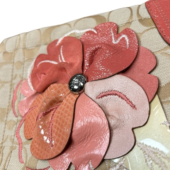 Coach Logo Canvas Floral Leather Trimmed Shoulder Bag - Picture 4 of 7